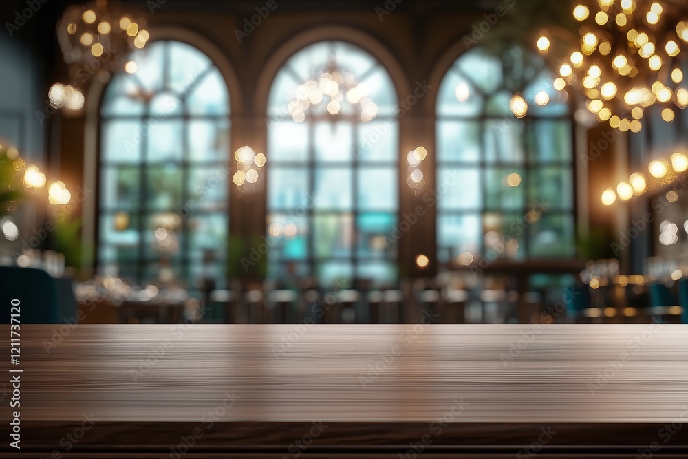 Elegant restaurant interior with empty table modern ambiance blurred view Elegant restaurant interior with empty table modern ambiance blurred view