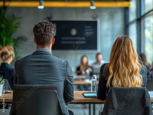 image conveys a sense of professionalism Presentation meeting in a modern conference room with large windows