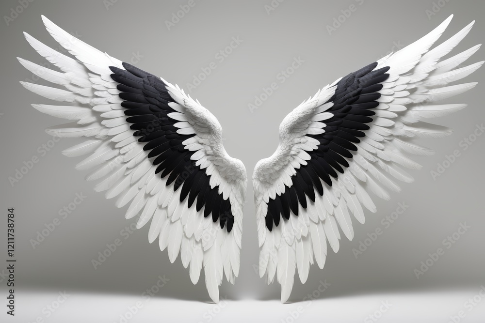 Obraz premium wings of a white and black bird with black and white feathers