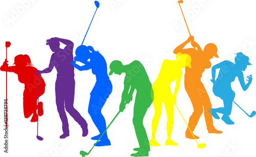 Silhouette golf player set. Active golfers golfing sports people healthy players fitness silhouettes concept. photo