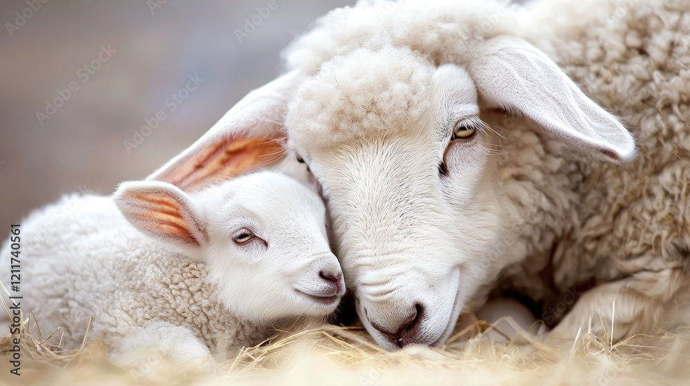 Tender lamb and sheep together, perfect for Easter themes Tender lamb and sheep together, perfect for Easter themes
