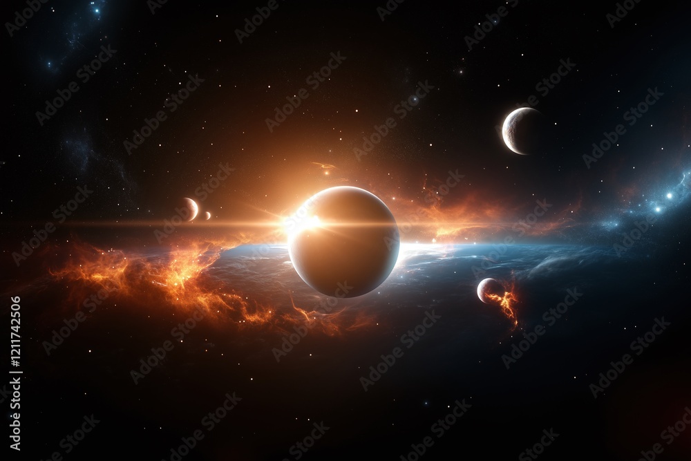 Naklejka premium Exploring colorful galaxies and planets in outer space a cosmic journey