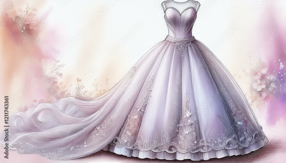 Obraz premium art of wedding dress fashion illustration sketch on pastel, wedding card