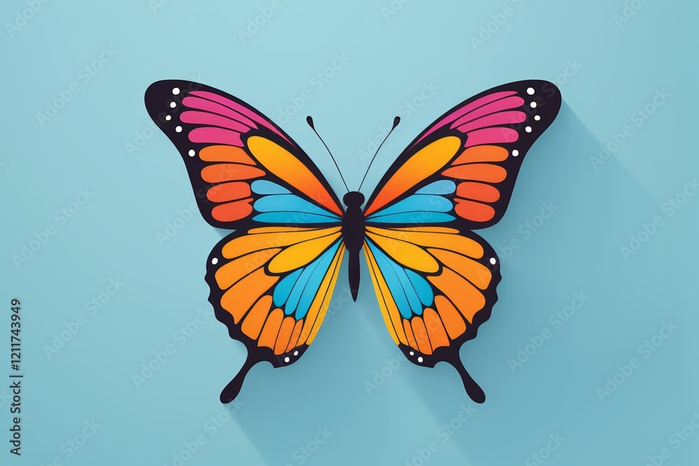 Obraz premium brightly colored butterfly with long shadow on blue background