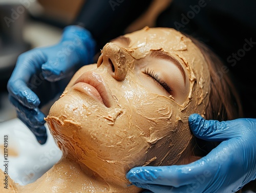 women lies on the bed and they put a mask Spa therapy