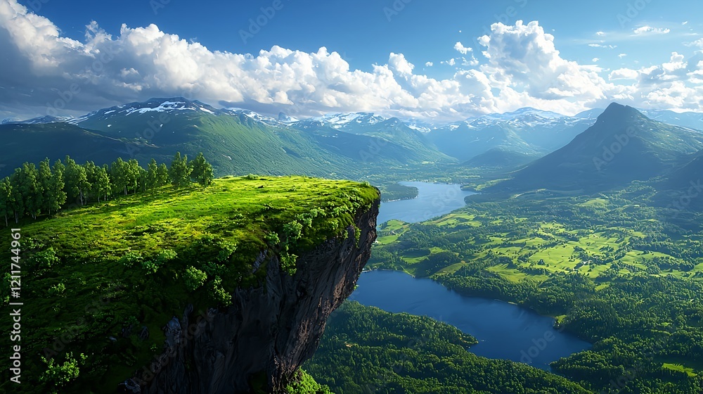 Fototapeta premium Majestic Mountain Landscape with Lush Green Cliffs and Scenic View