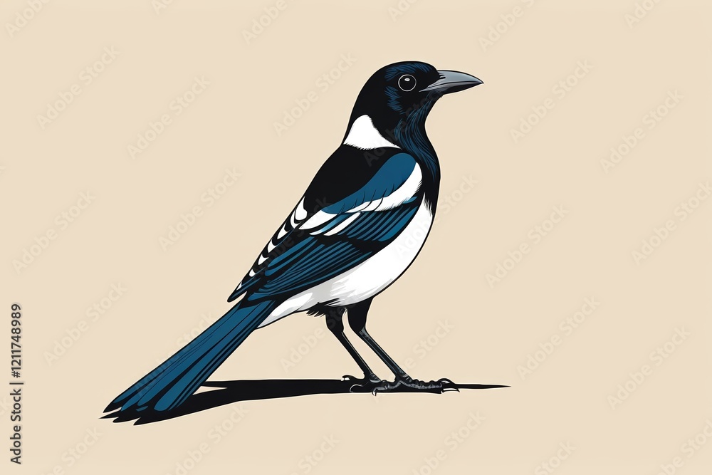 Obraz premium there is a black and white bird standing on a light colored surface