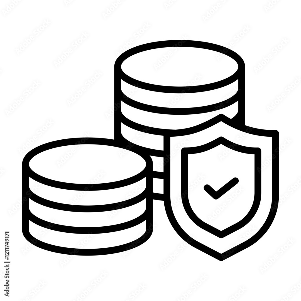 Image icon for protecting assets. Includes coins and a shield. Image icon for protecting assets. Includes coins and a shield.