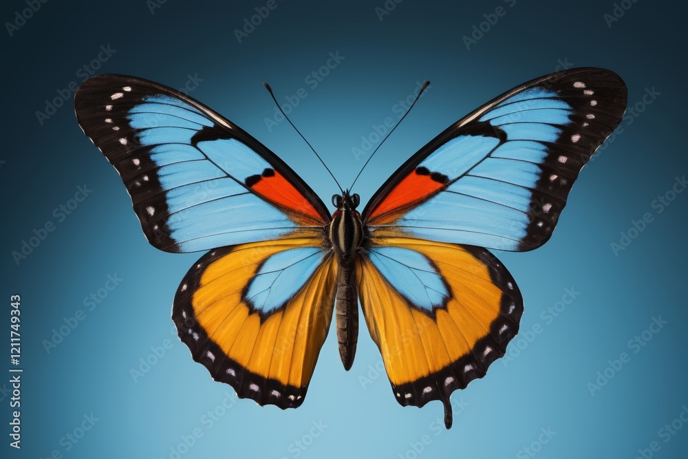 Fototapeta premium there is a butterfly that is sitting on a blue surface