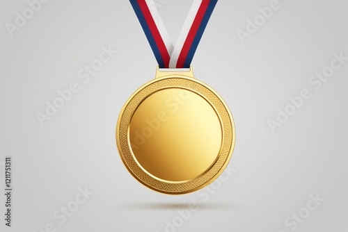arafed gold medal with a red, white and blue ribbon