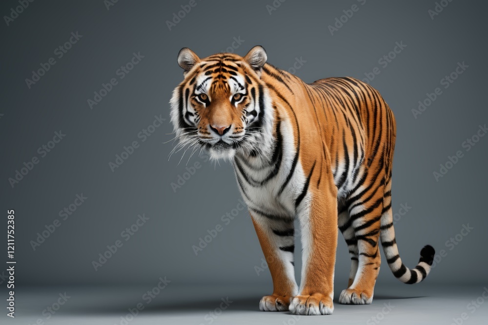 Obraz premium arafed tiger standing in front of a gray background