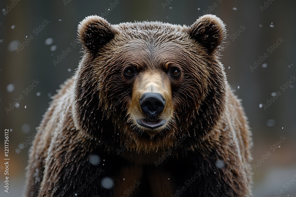 Obraz premium Majestic Brown Bear in Snowy Forest Environment for Wildlife Conservation