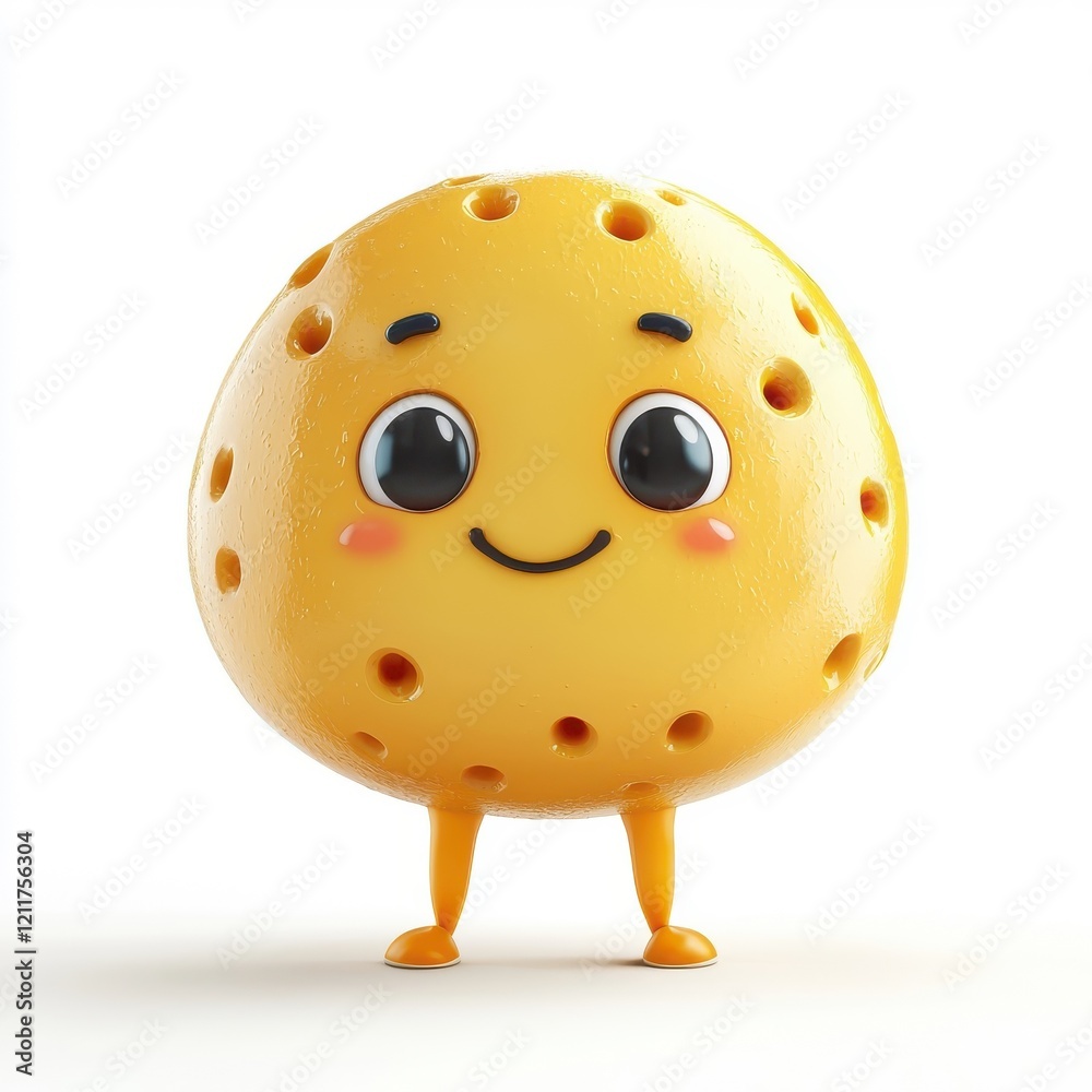 Fototapeta premium 3D cartoon character-style omelet, isolated on white background, with a cheerful and friendly expression.