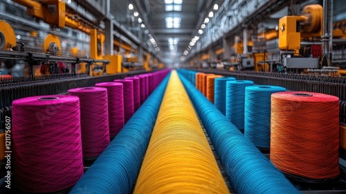 Textile manufacturing process colorful yarn production in industrial factory vibrant environment aerial view for seo impact