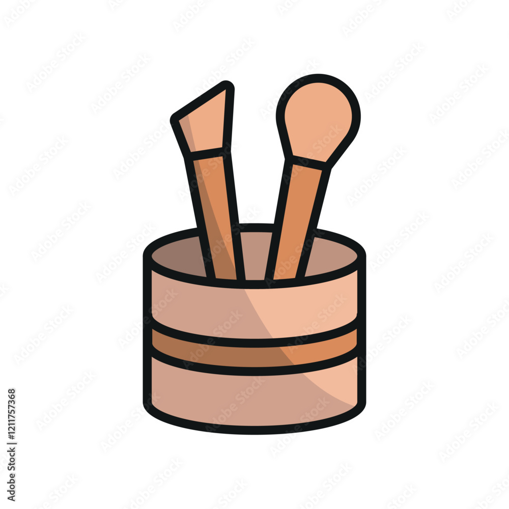Makeup brush set icon with a stylish arrangement of brushes, ideal for branding, beauty product packaging, and digital aesthetics Makeup brush set icon with a stylish arrangement of brushes, ideal for branding, beauty product packaging, and digital aesthetics