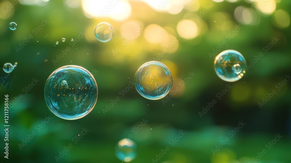 Sunset bubbles float park, green bokeh Sunset bubbles float park, green bokeh