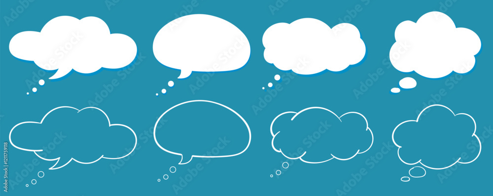 A collection of thought bubbles, including empty thought clouds, perfect for adding text or creative thinking elements. Vector illustration. A collection of thought bubbles, including empty thought clouds, perfect for adding text or creative thinking elements. Vector illustration.