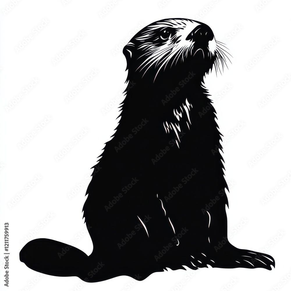 Fototapeta premium Silhouette of a sea otter looking up.