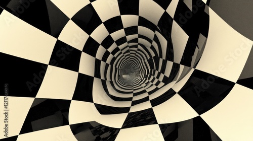 Checkerboard vortex tunnel; abstract sepia background; website design