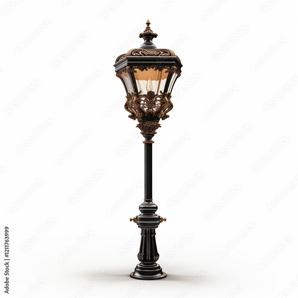 Ornate Victorian Street Lamp Post Black Gold 3D Render Ornate Victorian Street Lamp Post Black Gold 3D Render