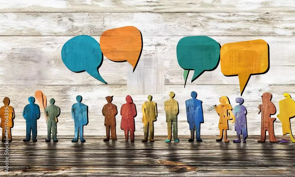 group of people with speech bubbles above their heads