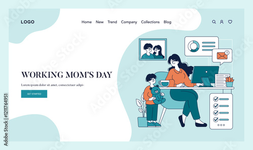 Working Mom Day. Flat Vector Illustration