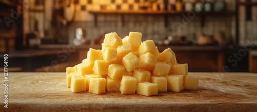 Cubed cheese kitchen board rustic background photo