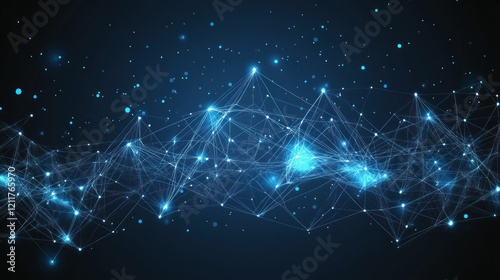 Abstract digital network flowing, glowing, dark background, tech presentation