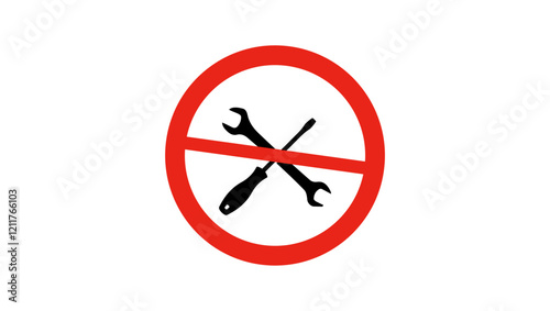 no assembly required sign, black and red isolated silhouette