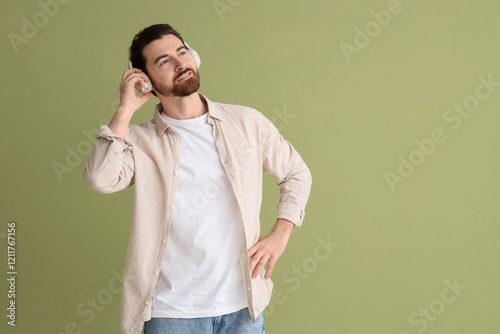 Handsome man in headphones ...