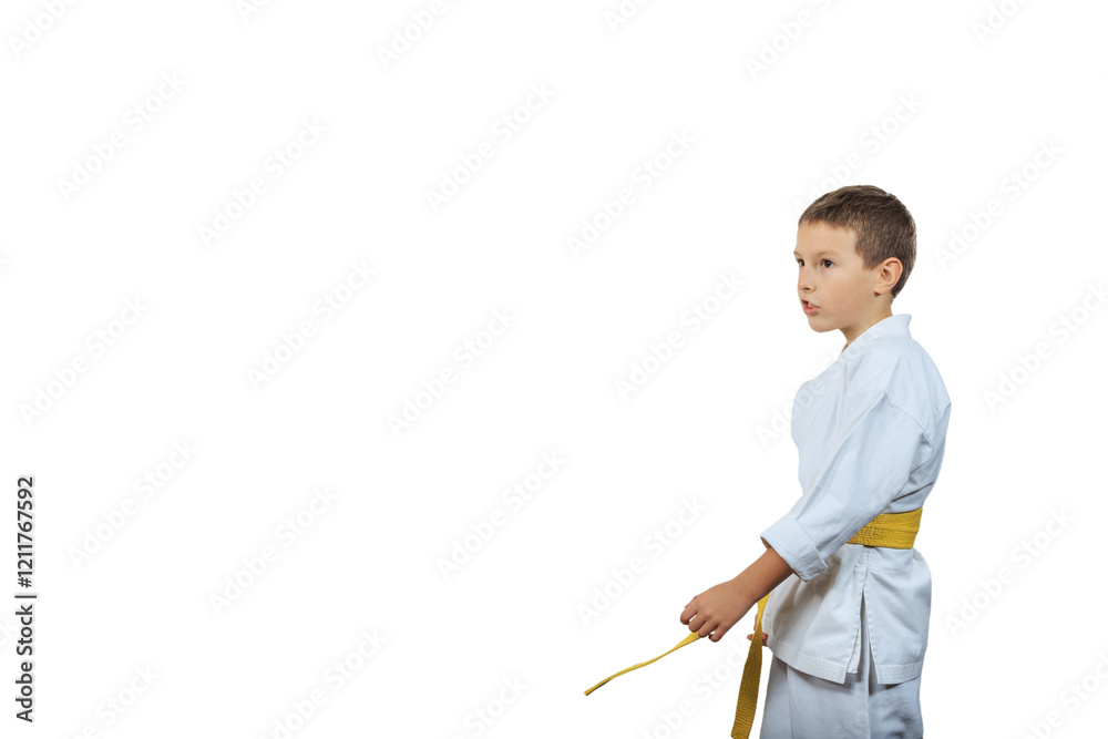 One little sportsman on white isolated background One little sportsman on white isolated background