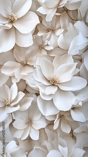 An elegant arrangement of creamy white flowers, creating a soothing, monochromatic floral backdrop. photo