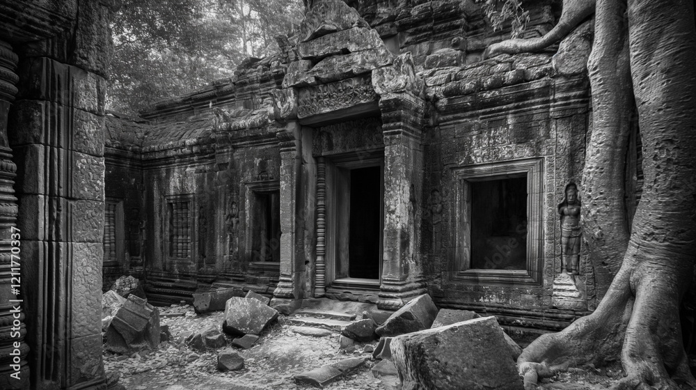 Fototapeta premium Mystical atmosphere Angkor Wat is imbued with an a_001