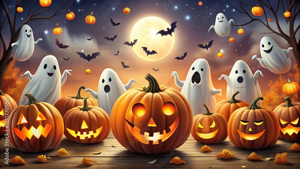 halloween background with pumpkin and bats
