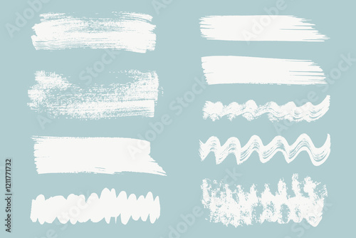 Collection of Ink Brush Strokes. Big Bold Brush Stroke Lines Set. White thick grunge banners, underline and highlight brush textures for posters, presentations, ads 