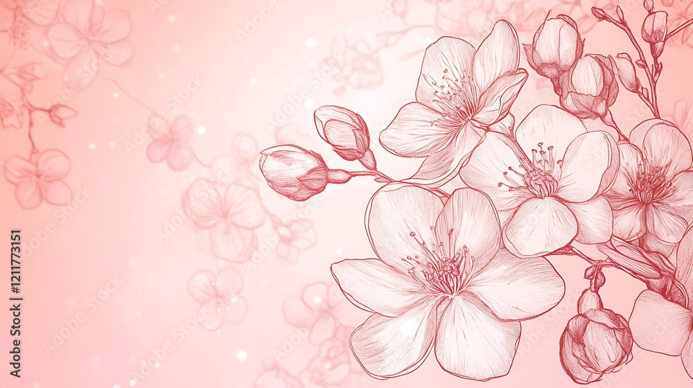 Delicate Pink Blossoms Artistic Sketch on Soft Background Delicate Pink Blossoms Artistic Sketch on Soft Background