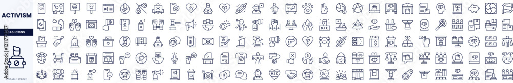 A collection of minimalist icons representing various activism themes, including social justice, environmental protection, and community engagement. A collection of minimalist icons representing various activism themes, including social justice, environmental protection, and community engagement.