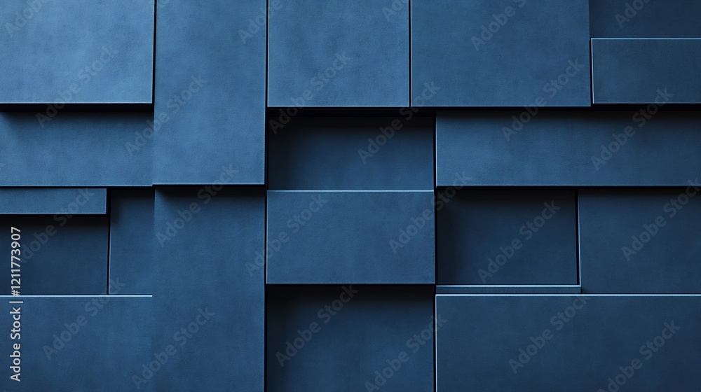 Naklejka premium Abstract Blue Geometric Wall Subtle Shadows Deep Texture. AI Generated