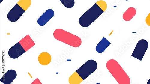 Colorful capsule pattern, scattered, white background, medical design