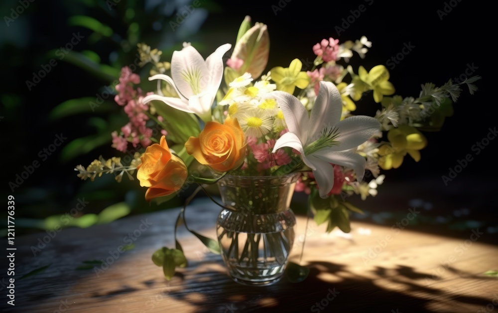 A Bouquet of Flowers in a Glass Vase A Bouquet of Flowers in a Glass Vase