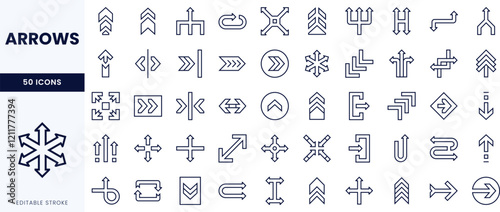 Wallpaper Mural A diverse collection of 50 minimalist arrow icons, featuring various styles and directions, ideal for design projects and user interfaces. Torontodigital.ca