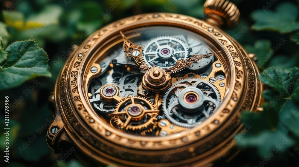Intricate Mechanisms: A Luxurious Pocket Watch in Nature Intricate Mechanisms: A Luxurious Pocket Watch in Nature