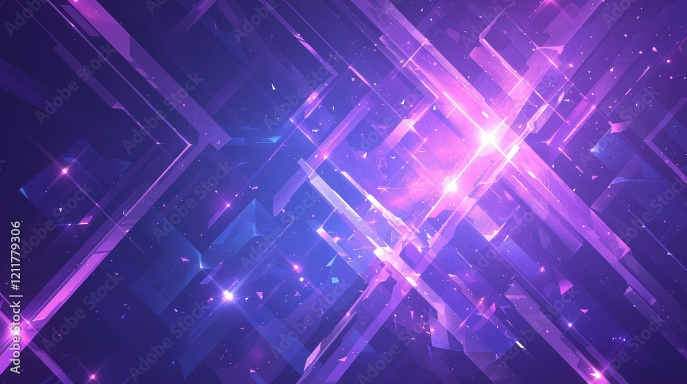 Abstract purple and blue geometric design with sparkling effects and light reflections. Abstract purple and blue geometric design with sparkling effects and light reflections.