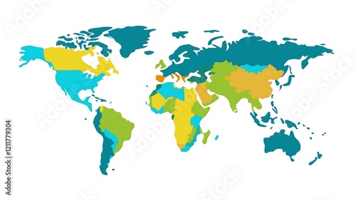 A world map divided into geometric shapes with a gradient color scheme on white background