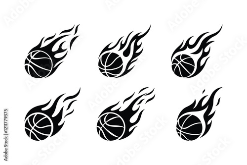 Basketball flaming fire, element emblem logo with black color vector, illustration template free editable