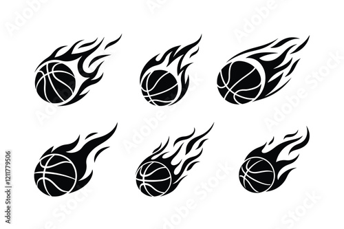 Basketball fire flame silhouette, with fire flame vector graphic, Ideal for stickers, decals, sport logo design and any kind of decoration