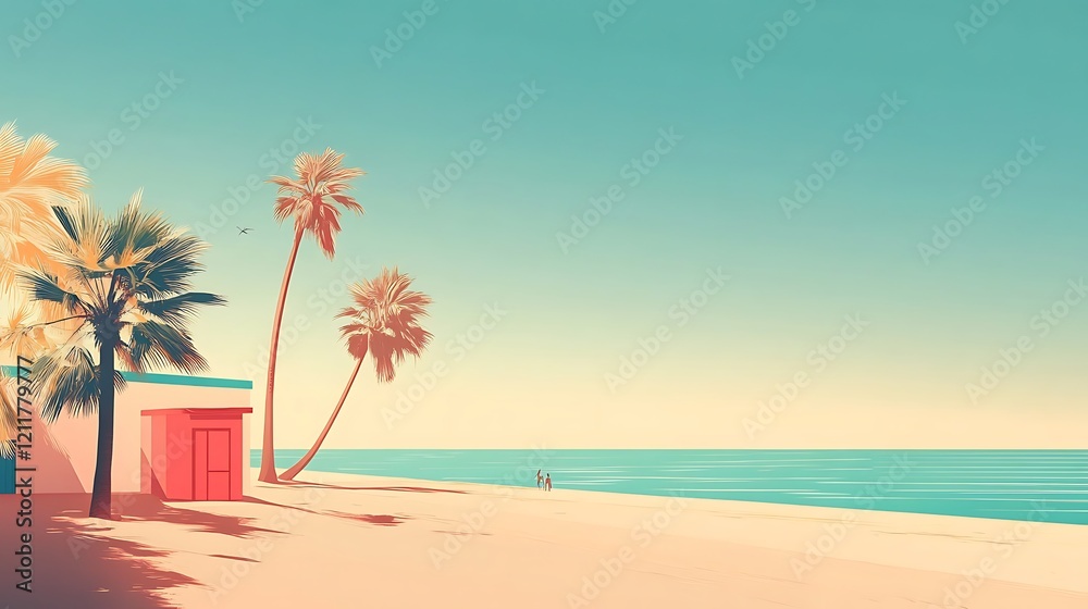 Obraz premium Minimalist beachside illustrations with soft gradients