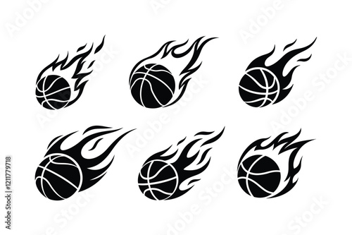 Basketball fire flame silhouette, with fire flame vector graphic, Ideal for stickers, decals, sport logo design and any kind of decoration