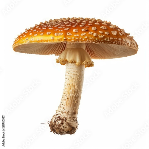 Studio shot of a royal fly agaric mushroom, showcasing its vibrant orange cap and unique features photo