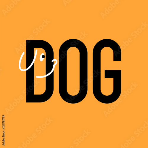 Minimalistic and stylish Dog emblem. Modern printing house. Illustration with text in a fashionable simple style.